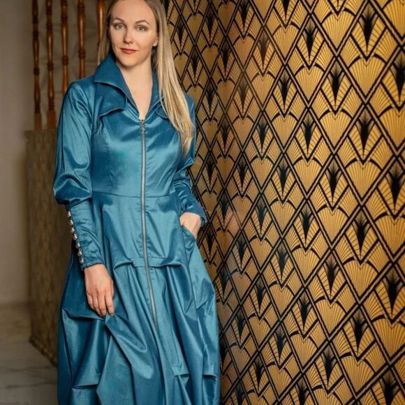 Samuel Dong Bustle Coat Dress - FUCSHIA